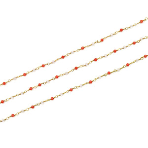 5ft Carnelian & Crystal 2-2.5mm Gold Wire Wrapped Beads Rosary | Gemstone Rosary Chain | Wholesale Chain Faceted Crystal
