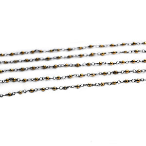 5ft Golden Pyrite Gemstone Beaded 2-2.5mm Oxidized Wrapped Beads Rosary | Gemstone Rosary Chain | Wholesale Chain Faceted Crystal
