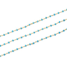 Load image into Gallery viewer, 5ft Blue Zircon 3-3.5mm Gold Wire Wrapped Beads Rosary | Gemstone Rosary Chain | Wholesale Chain Faceted Crystal
