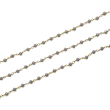Load image into Gallery viewer, Coated Gray Jade Faceted Bead Rosary Chain 3-3.5mm Gold Plated Bead Rosary 5FT
