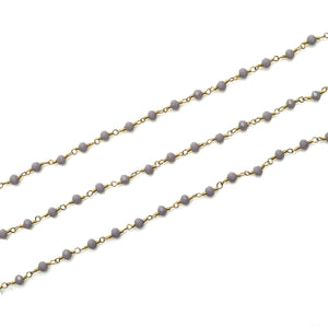 Coated Gray Jade Faceted Bead Rosary Chain 3-3.5mm Gold Plated Bead Rosary 5FT