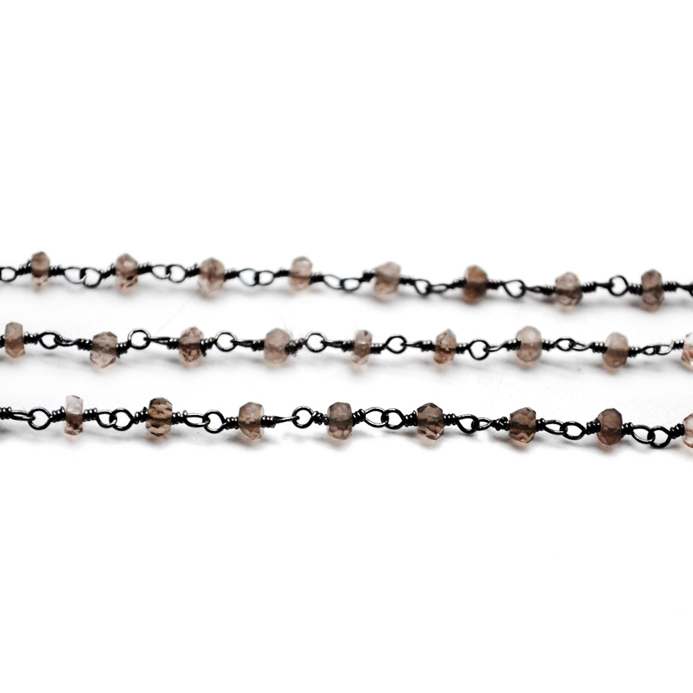 Smokey Topaz Faceted Bead Rosary Chain 3-3.5mm Oxidized Bead Rosary 5FT