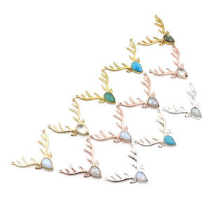 5PC Reindeer Horn Gemstone Necklace Pendant | Silver Plated Birthstone | Charms & Pendants | Gemstone Pendant