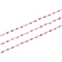 Load image into Gallery viewer, Pink Jade Faceted Bead Rosary Chain 3-3.5mm Gold Plated Bead Rosary 5FT
