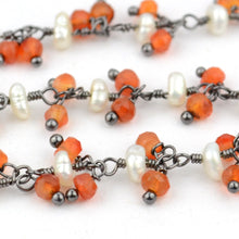 Load image into Gallery viewer, Carnelian &amp; Pearl 2-2.5mm Cluster Rosary Chain Faceted Oxidized Dangle Rosary 5FT
