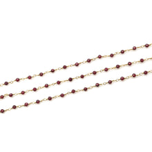 Load image into Gallery viewer, Rhodolite Faceted Bead Rosary Chain 3-3.5mm Gold Plated Bead Rosary 5FT
