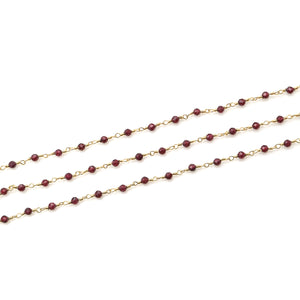 Rhodolite Faceted Bead Rosary Chain 3-3.5mm Gold Plated Bead Rosary 5FT