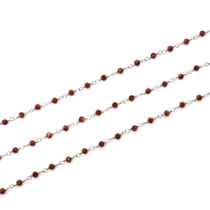 Synthetic Sunstone Faceted Bead Rosary Chain 3-3.5mm Silver Plated Bead Rosary 5FT