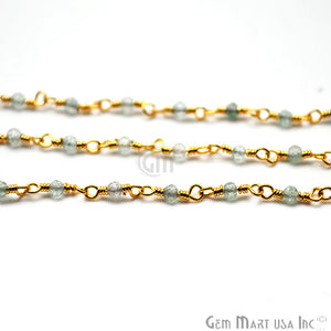 5ft Green Rutile Rondelle 2-2.5mm Gold Wire Wrapped Beads Rosary | Gemstone Rosary Chain | Wholesale Chain Faceted Crystal