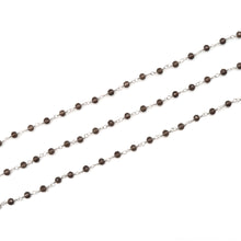Load image into Gallery viewer, Smoky Topaz Faceted Bead Rosary Chain 3-3.5mm Silver Plated Bead Rosary 5FT
