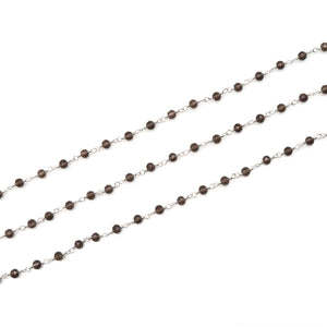 Smoky Topaz Faceted Bead Rosary Chain 3-3.5mm Silver Plated Bead Rosary 5FT