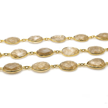 Load image into Gallery viewer, Sand Quartz 10-15mm Faceted Shape Gold Plated Bezel Continuous Connector Chain
