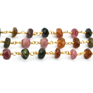 Tourmaline Faceted Large Beads 5-6mm Gold Plated Rosary Chain