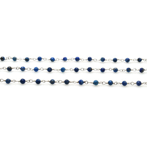 Lapis Faceted Bead Rosary Chain 3-3.5mm Silver Plated Bead Rosary 5FT