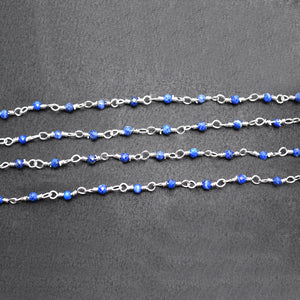 5ft Lapis Lazuli 2-2.5mm Silver Wire Wrapped Beads Rosary | Gemstone Rosary Chain | Wholesale Chain Faceted Crystal