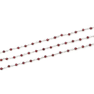5ft Rhodolite 3-3.5mm Silver Wire Wrapped Beads Rosary | Gemstone Rosary Chain | Wholesale Chain Faceted Crystal