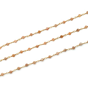 Sunstone Faceted Bead Rosary Chain 3-3.5mm Gold Plated Bead Rosary 5FT