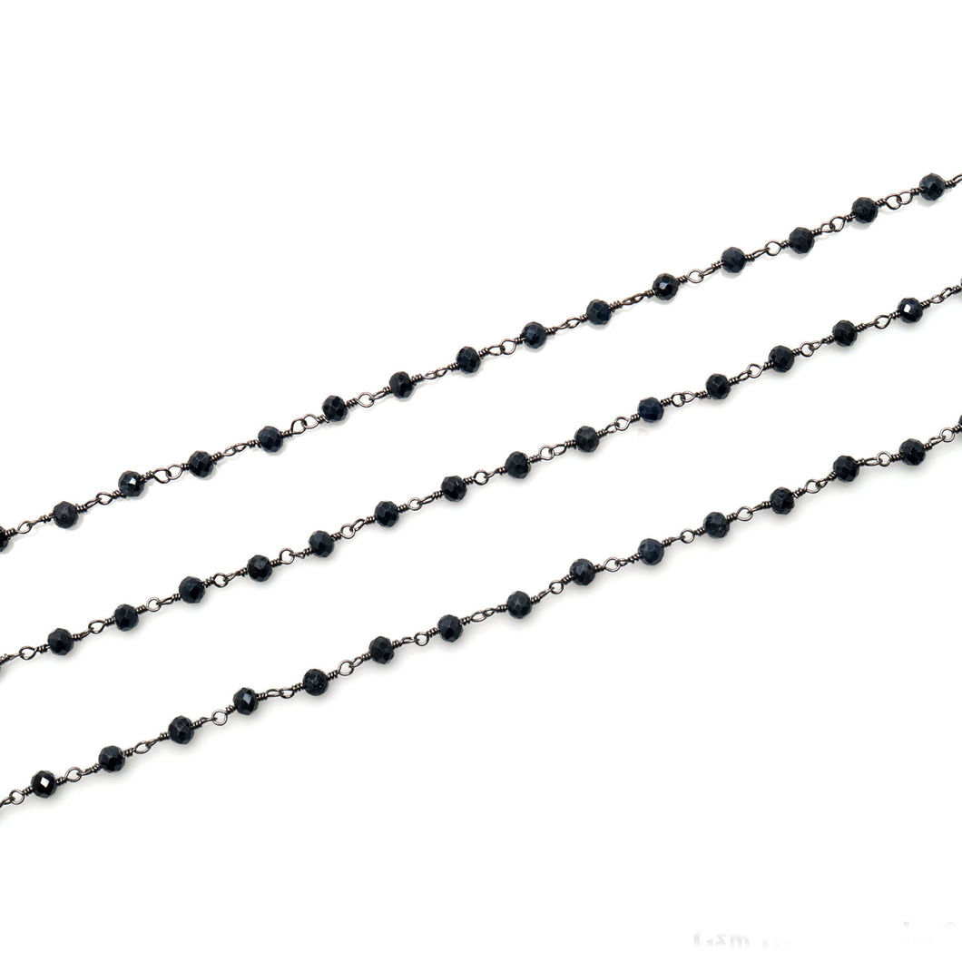 Blue Sapphire Faceted Bead Rosary Chain 3-3.5mm Oxidized Bead Rosary 5FT