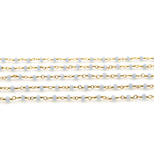 Load image into Gallery viewer, 5ft Aqua Chalcedony 2.5-3mm Gold Wire Wrapped Beads Rosary | Gemstone Rosary Chain | Wholesale Chain Faceted Crystal
