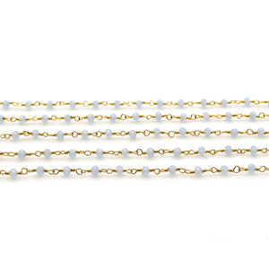 5ft Aqua Chalcedony 2.5-3mm Gold Wire Wrapped Beads Rosary | Gemstone Rosary Chain | Wholesale Chain Faceted Crystal
