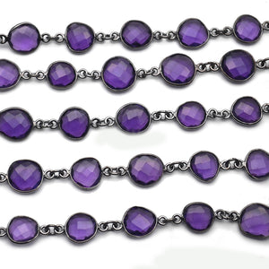Amethyst 10mm Mix Faceted Shape  Oxidized Bezel Continuous Connector Chain
