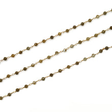 Load image into Gallery viewer, Yellow Labradorite Faceted Bead Rosary Chain 3-3.5mm Gold Plated Bead Rosary 5FT
