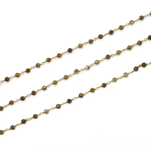Yellow Labradorite Faceted Bead Rosary Chain 3-3.5mm Gold Plated Bead Rosary 5FT