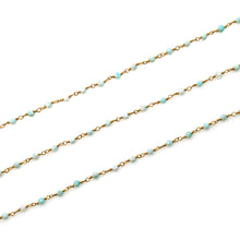 Load image into Gallery viewer, 5ft Larimar 2-2.5mm Gold Wire Wrapped Beads Rosary | Gemstone Rosary Chain | Wholesale Chain Faceted Crystal
