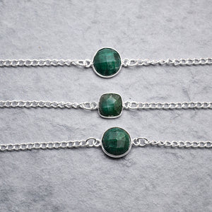 Emerald 10-13mm Mix Faceted Shape Silver Plated Bezel Continuous Connector Chain
