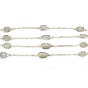 Rainbow Moonstone 10-15mm Mix Shape Silver Plated Wholesale Connector Rosary Chain