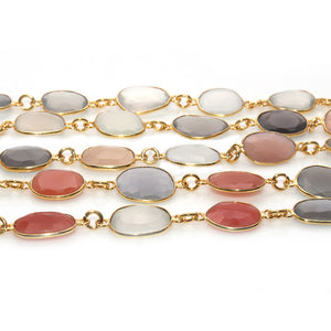Multi Color 10-15mm Mix Faceted Shape Gold Plated Bezel Continuous Connector Chain