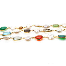 Load image into Gallery viewer, Multi-Color With Star Pearl 10-15mm Mix Faceted Shape Gold Plated Bezel Continuous Connector Chain

