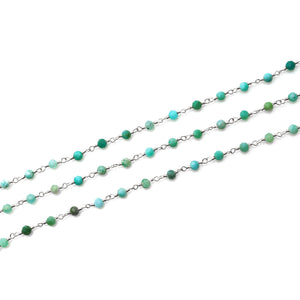 Amazonite Faceted Bead Rosary Chain 3-3.5mm Silver Plated Bead Rosary 5FT