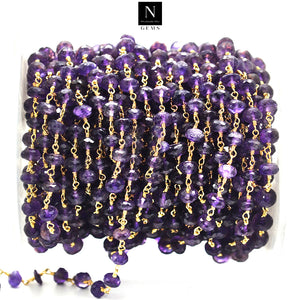 Amethyst Faceted Large Beads 5-6mm Gold Plated Rosary Chain