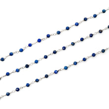 Load image into Gallery viewer, Lapis Faceted Bead Rosary Chain 3-3.5mm Silver Plated Bead Rosary 5FT
