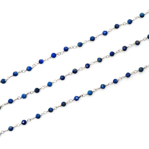Lapis Faceted Bead Rosary Chain 3-3.5mm Silver Plated Bead Rosary 5FT