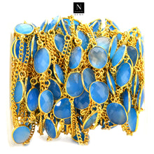 Load image into Gallery viewer, Blue Chalcedony 15mm Mix Shape Gold Plated Wholesale Connector Rosary Chain
