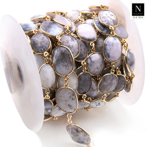 Dendrite Opal 10-15mm Mix Faceted Shape Gold Plated Bezel Continuous Connector Chain