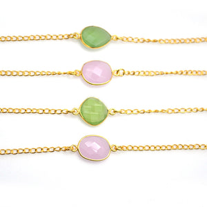 Rose With Green Chalcedony 10-15mm Mix Shape Gold Plated Wholesale Connector Rosary Chain