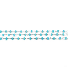 Load image into Gallery viewer, Aqua Jade Faceted Bead Rosary Chain 3-3.5mm Silver Plated Bead Rosary 5FT

