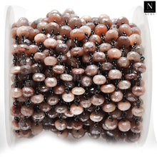 Load image into Gallery viewer, Peach MoonStone Faceted Large Beads 7-8mm Oxidized Rosary Chain
