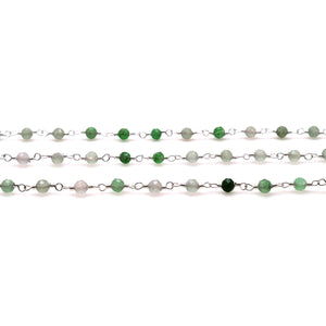 Shaded Green Rutile Faceted Bead Rosary Chain 3-3.5mm Silver Plated Bead Rosary 5FT