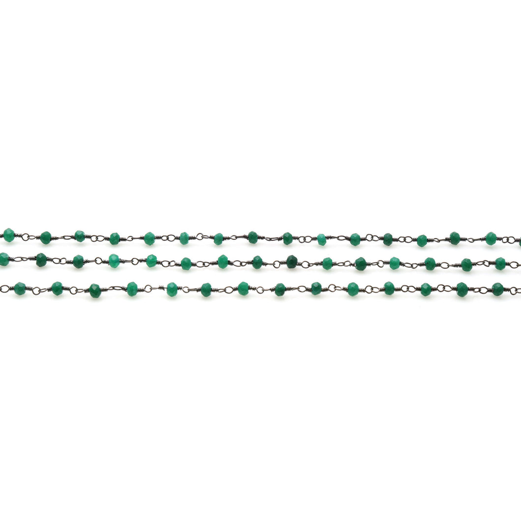 Dark Green Jade Faceted Bead Rosary Chain 3-3.5mm Oxidized Bead Rosary 5FT