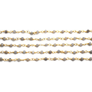 5ft Labradorite 2-2.5mm Gold Wire Wrapped Beads Rosary | Gemstone Rosary Chain | Wholesale Chain Faceted Crystal