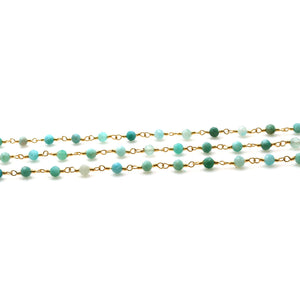 5ft Amazonite 3-3.5mm Gold Wire Wrapped Beads Rosary | Gemstone Rosary Chain | Wholesale Chain Faceted Crystal