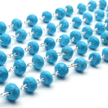 Load image into Gallery viewer, Turquoise Faceted Large Beads 7-8mm Silver Plated Rosary Chain
