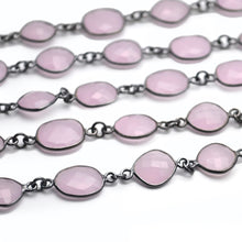 Load image into Gallery viewer, Rose Chalcedony 10mm Mix Faceted Shape Oxidized Bezel Continuous Connector Chain
