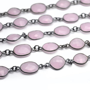 Rose Chalcedony 10mm Mix Faceted Shape Oxidized Bezel Continuous Connector Chain