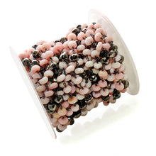 Load image into Gallery viewer, Pink Opal With Black Pyrite Faceted Large Beads 7-8mm Oxidized Rosary Chain
