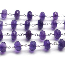 Load image into Gallery viewer, Amethyst Faceted Large Beads 7-8mm Silver Plated Rosary Chain
